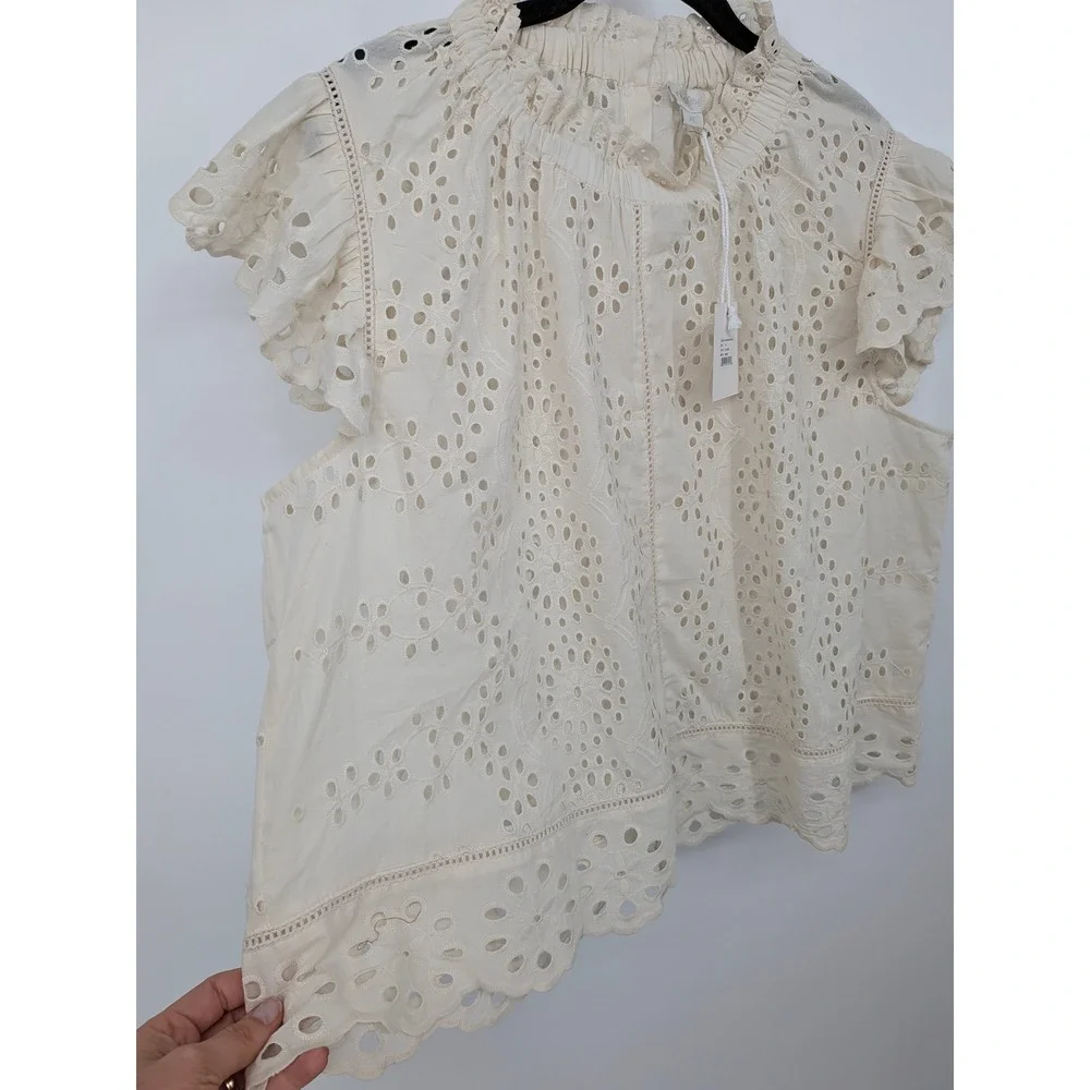 Jennifer Grace Eyelet Top Womens XL Cream Ruffle Sleeve Boxy Cottagecore NWT - Picture 2 of 10